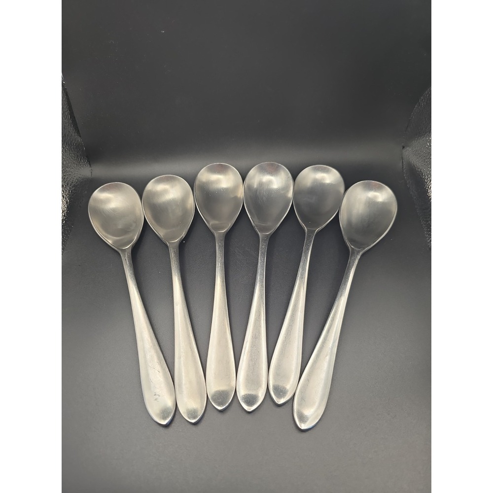 Set Of 6 Robert Welch Meridian Soup Spoons Satin Stainless Steel 8 1/8"